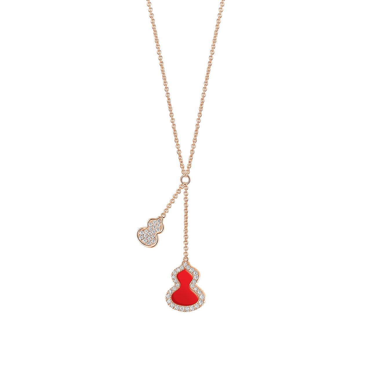 Qeelin Petite Wulu Rose Gold Necklace with Diamonds and Red Agate WUNL0008BRGDRA Front image number 0