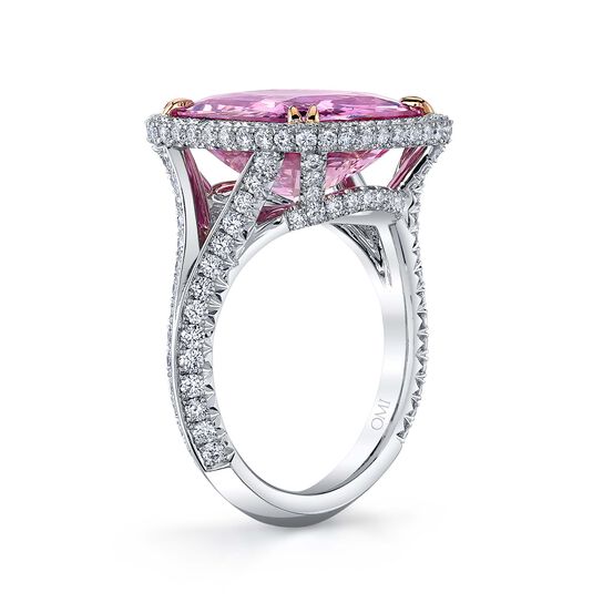 omi prive cushion cut pink sapphire and diamond ring r2410 standing side image number 1