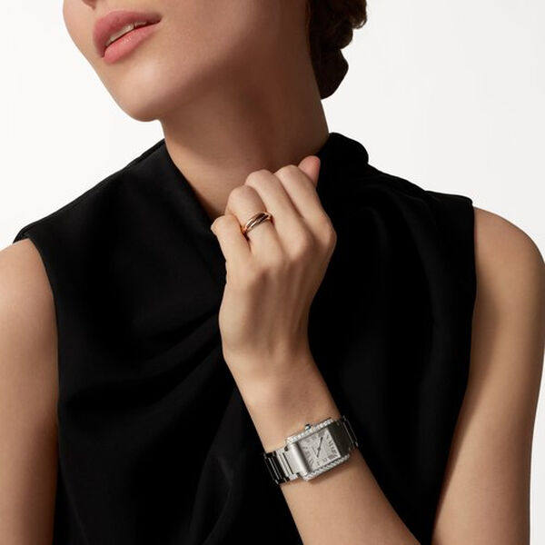 Tank Française Medium Quartz 32 X 27 mm Stainless Steel and Diamond