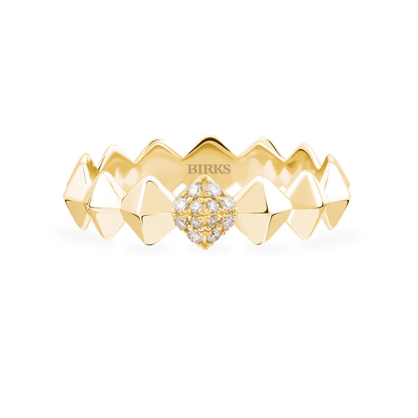 Stackable Yellow Gold and Diamond Rock & Pearl Ring