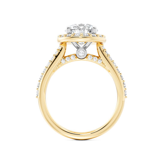 Birks 1879 Round Solitaire Diamond Engagement Ring with Halo and Diamond Band in Yellow Gold image number 2