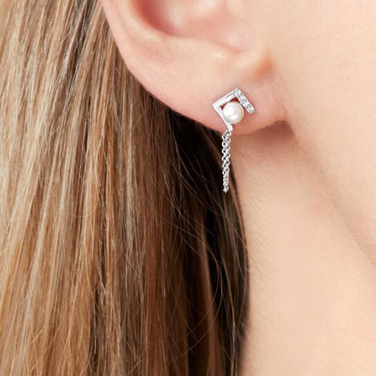 Yoko London Trend White Gold Pearl and Diamond Earrings on model image number 1