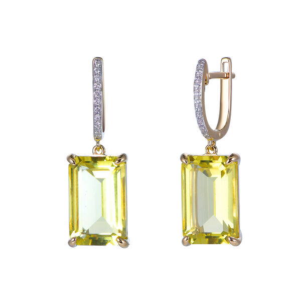 Boucles d'Oreilles Quartz Citron en Or Jaune