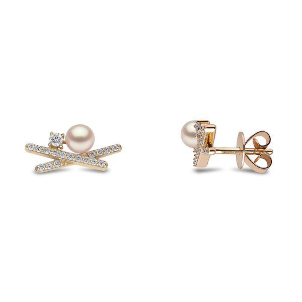 Boucles d'oreilles Sleek en or jaune avec perles et diamants