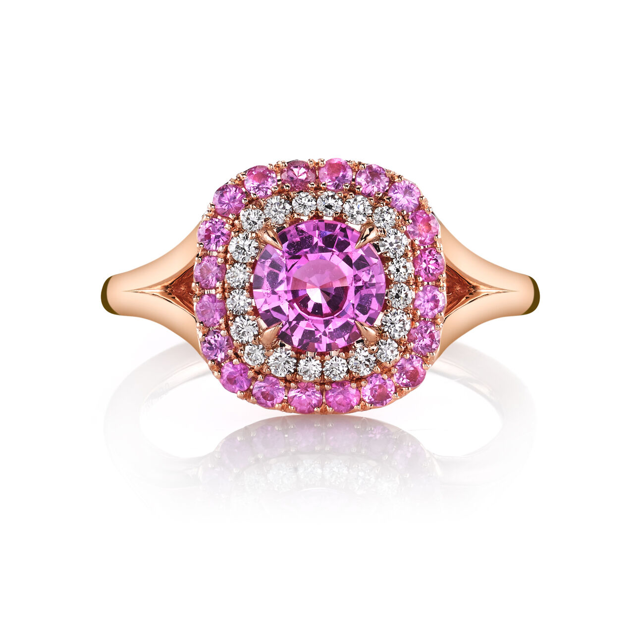omi prive double halo pink sapphires and diamond ring  r1813 front image number 0