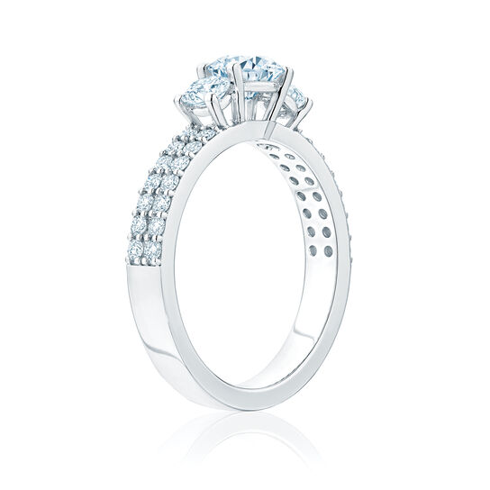 3-Stone Round Diamond Engagement Ring with Diamond Band image number 1