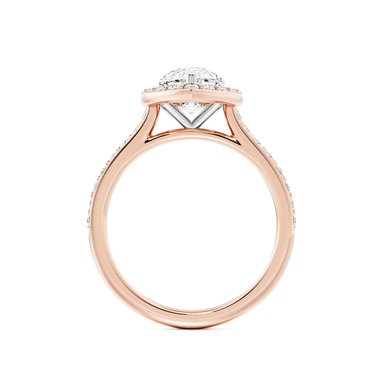Birks Ros&eacute;e du Matin Pear-Cut Diamond Engagement Ring with Halo and Pav&eacute; Band in Rose Gold image number 2