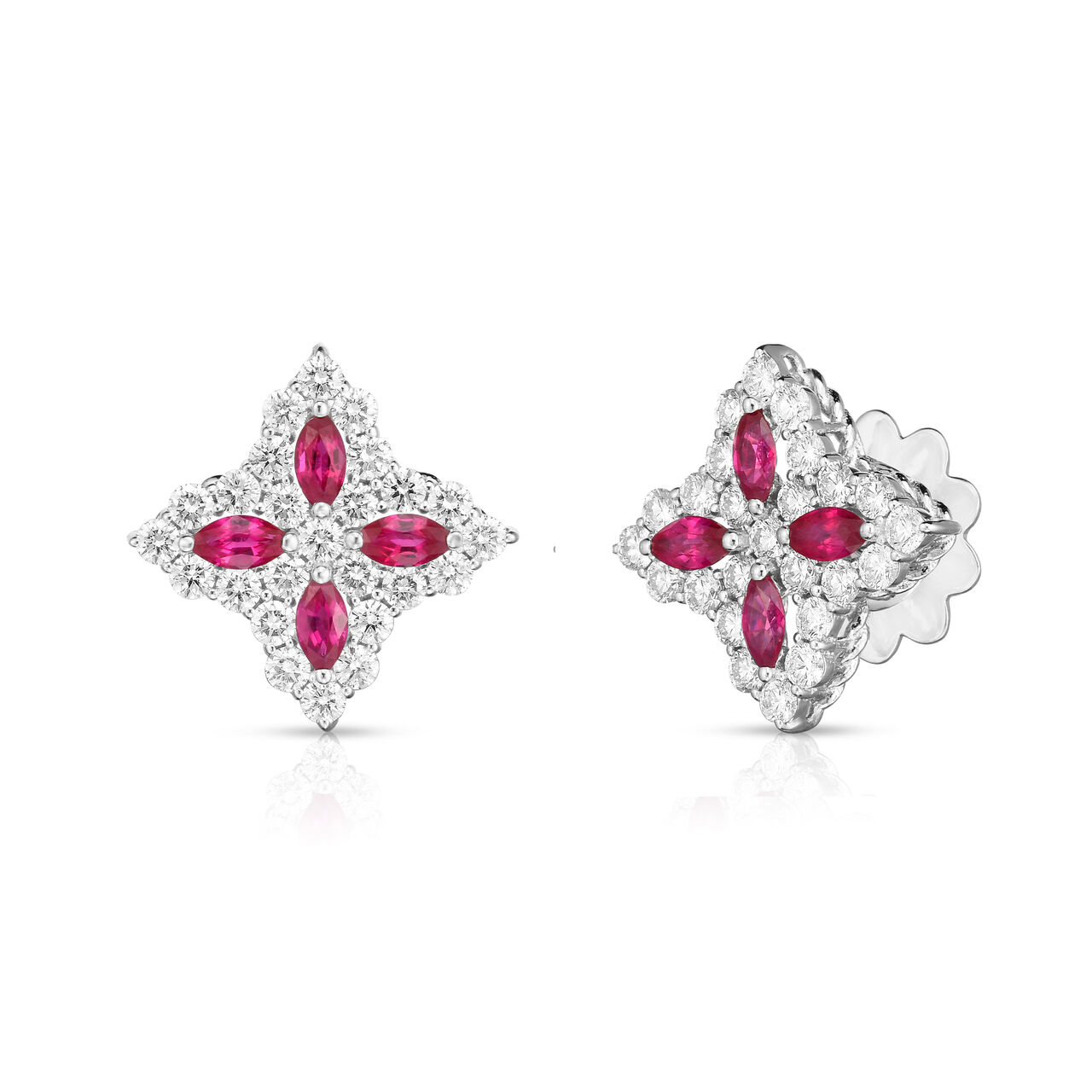 Boucles d'oreilles clous Princess Flower en or blanc rubis et diamants moyen modèle image number 0