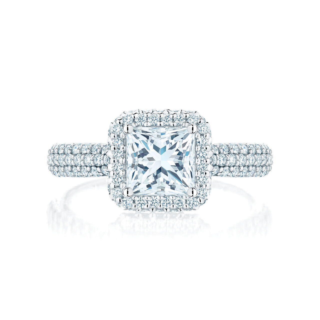 Birks Square Phillips Bague de fiançailles à diamant coupe princesse avec simple halo et anneau pavé de diamants image number 0