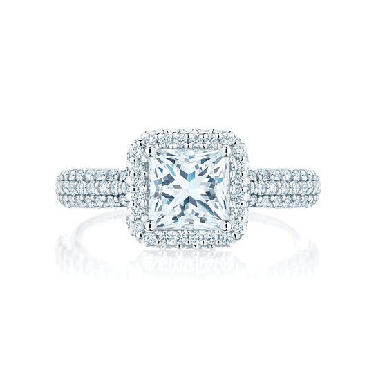 Birks Square Phillips Bague de fiançailles à diamant coupe princesse avec simple halo et anneau pavé de diamants image number 0