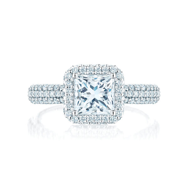 Single Halo Princess Cut Diamond Engagement Ring with Pavé Band