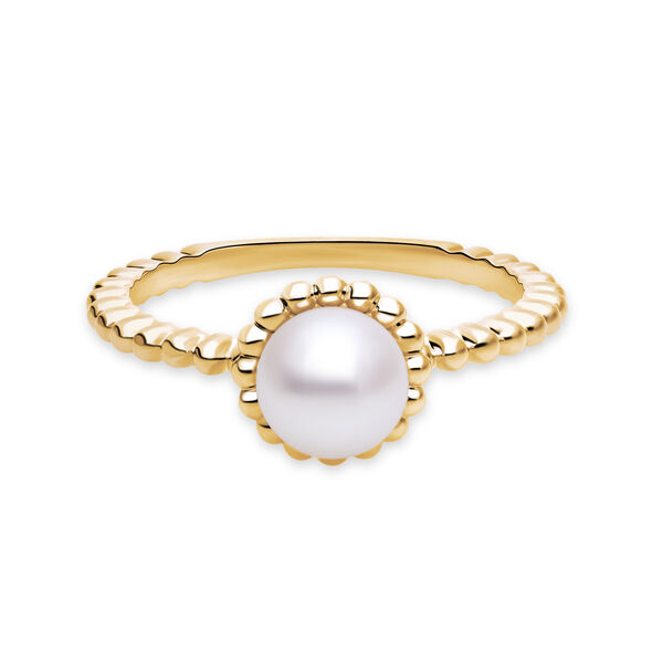 Yellow Gold Bead and Freshwater Pearl Ring
