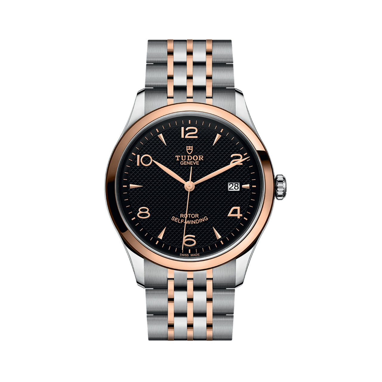 tudor 1926 39 mm steel case pink gold bezel black dial steel and rose gold bracelet m91551 0003 image number 0