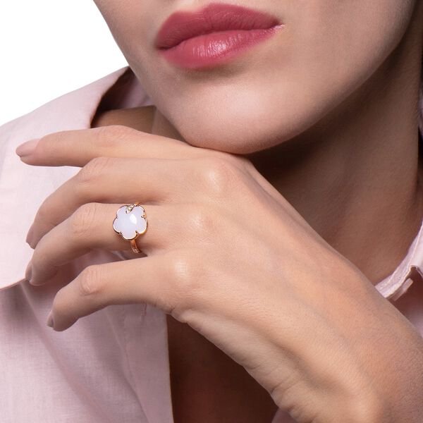 Petit Joli Rose Gold, White Agate and Diamond Ring