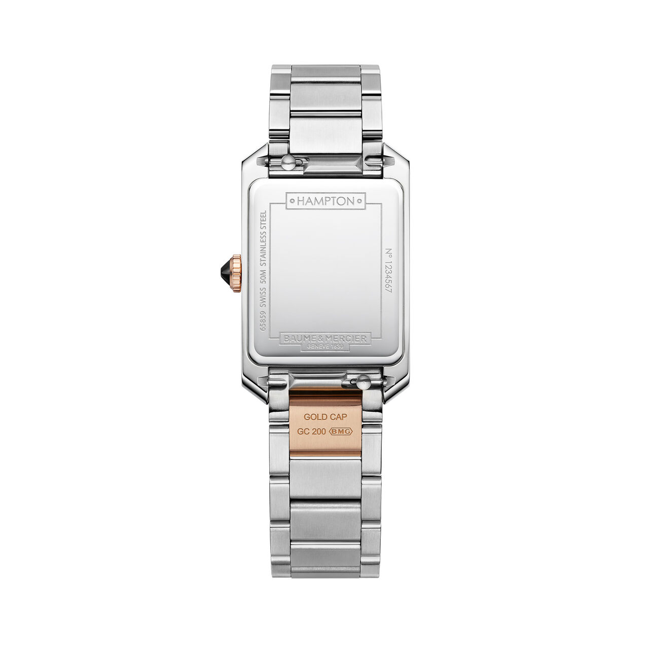 Baume & Mercier Hampton 35 x 22 mm quartz en acier inoxydable et plaquage en or rose image number 3