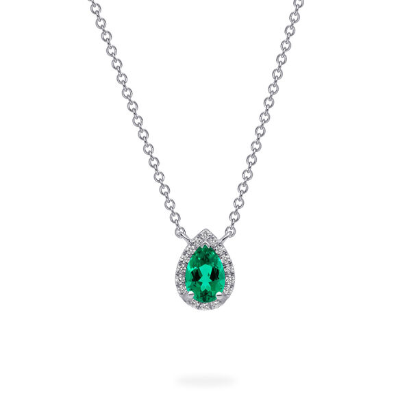 White Gold Emerald and Diamond Pendant Necklace