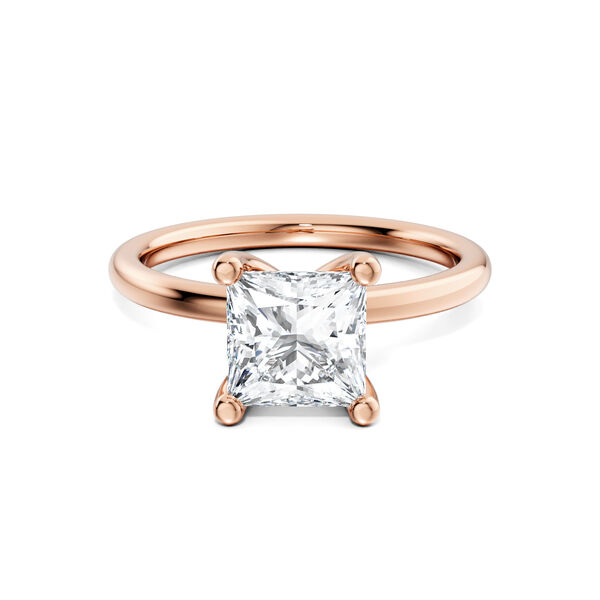 Bague de fian&ccedil;ailles en or rose avec diamant solitaire taille princesse