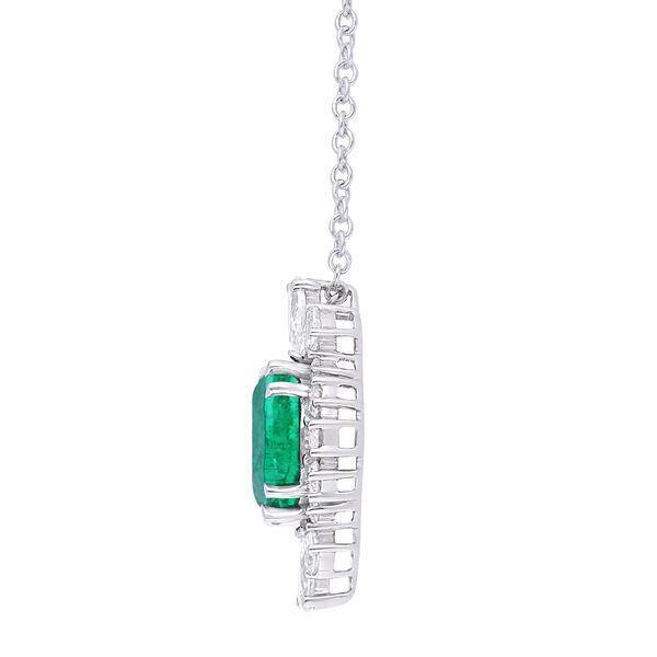 Fancy Oval Emerald and Diamond Halo Pendant