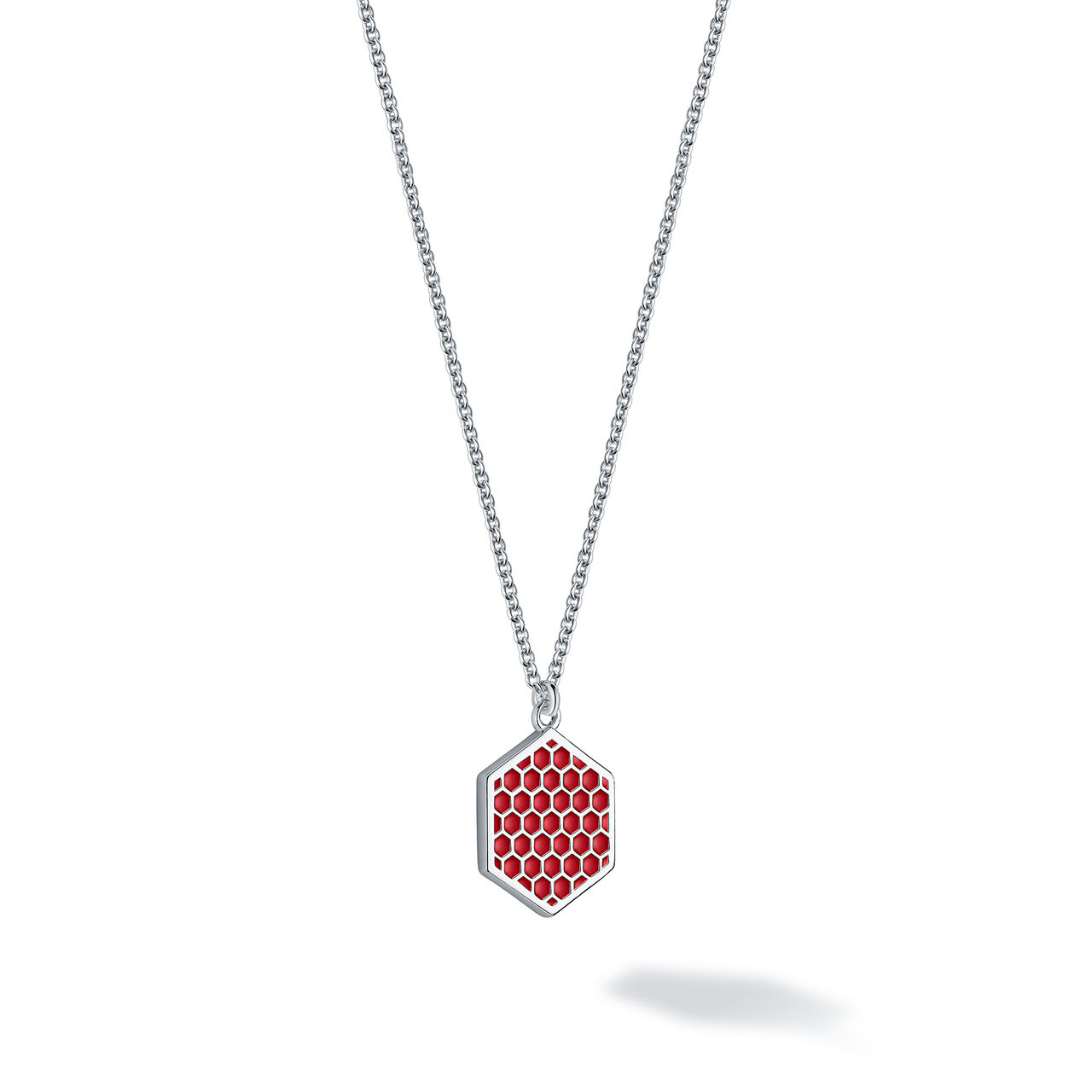 Red Enamel and Sterling Silver Hexagon Medallion image number 1