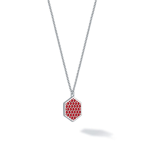 Red Enamel and Sterling Silver Hexagon Medallion
