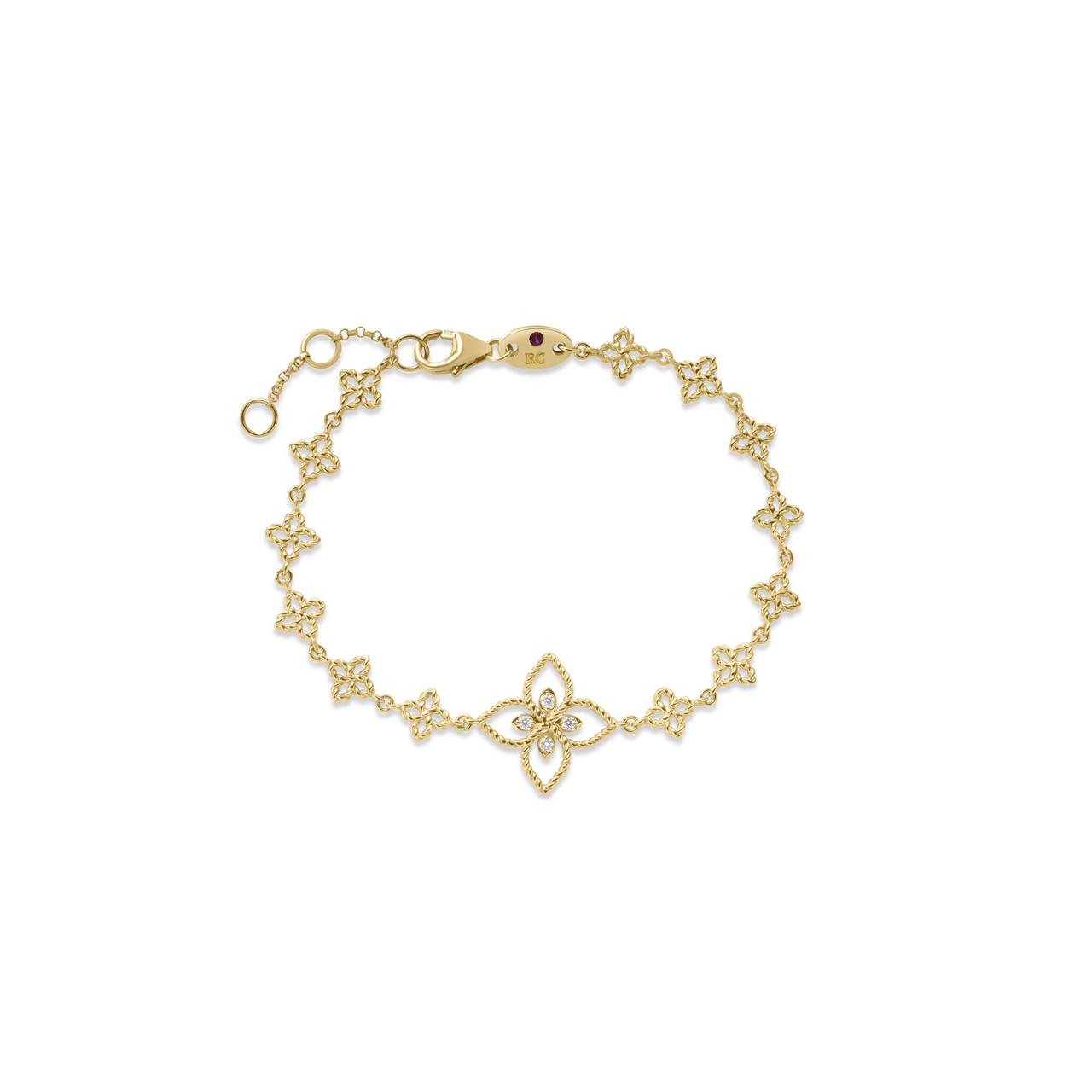 Roberto Coin Principessa Yellow Gold and Diamond Flower Chain Bracelet image number 0