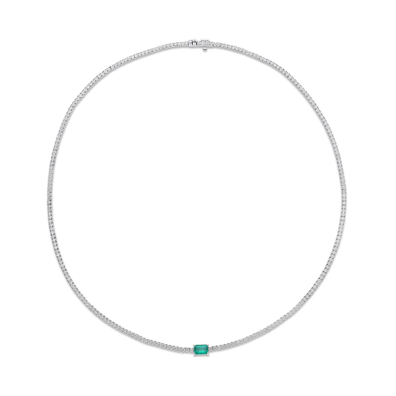 Collier en Or Blanc avec Diamants et Emeraude image number 0