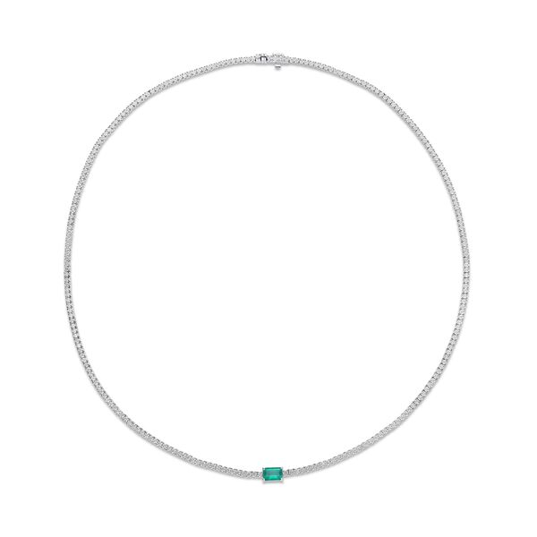 Collier en Or Blanc avec Diamants et Emeraude