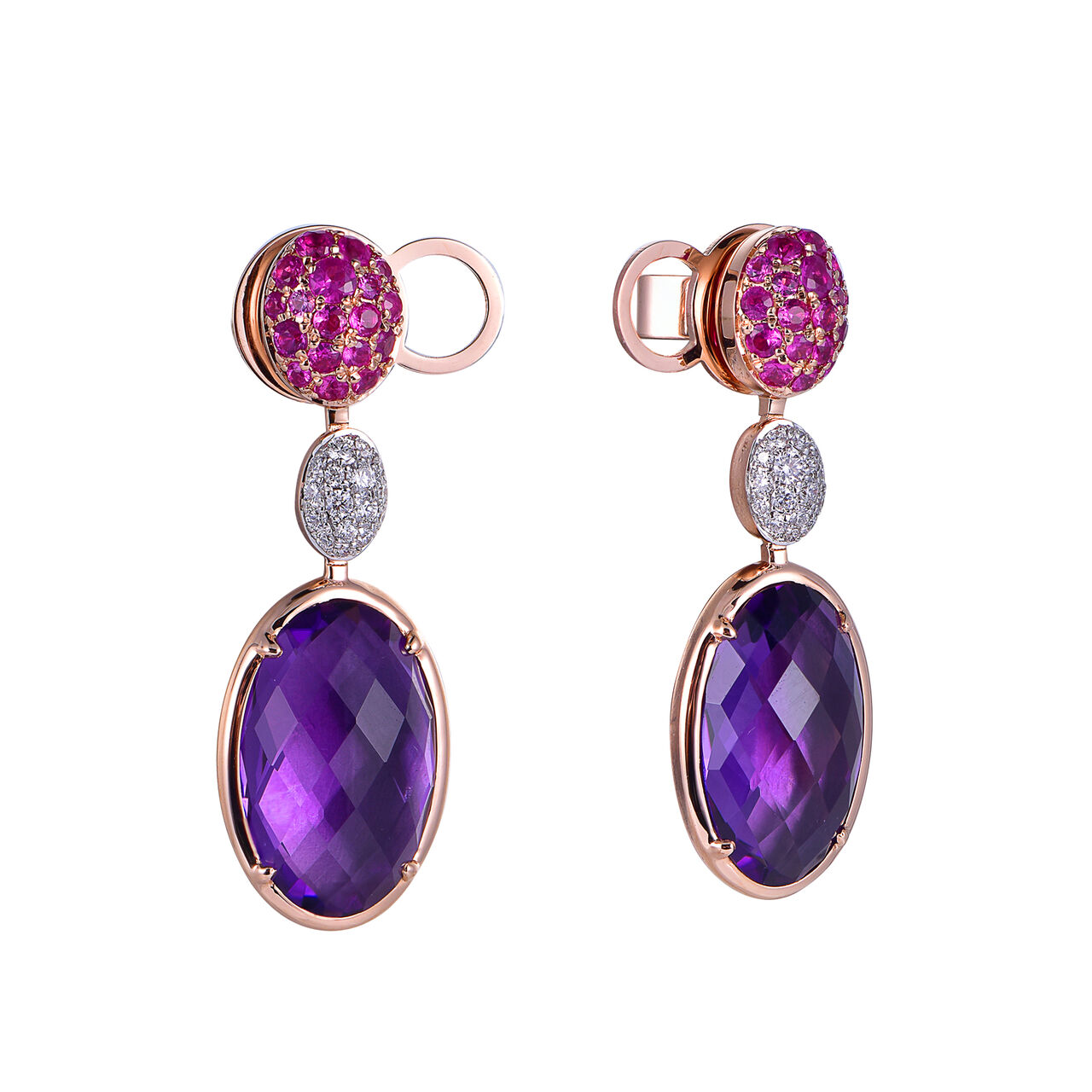Pink Sapphire and Amethyst Earrings in Rose Gold image number 0