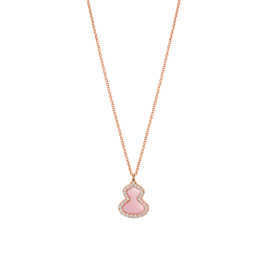 Qeelin Petite Wulu Rose Gold Necklace with Diamonds and Pink Opal WUNL0006ERGDPO Front image number 0