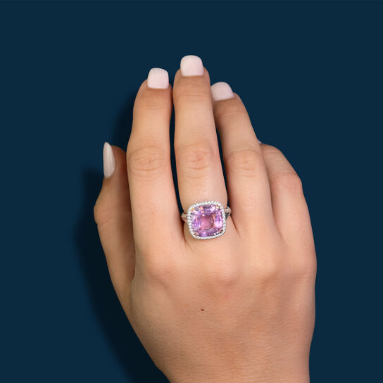 omi prive cushion cut pink sapphire and diamond ring r2410 on model image number 2