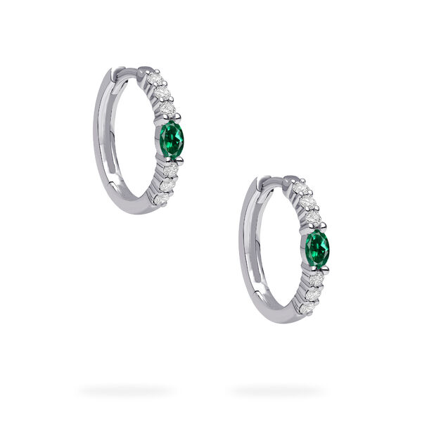 White Gold Emerald and Diamond Hoop Earrings