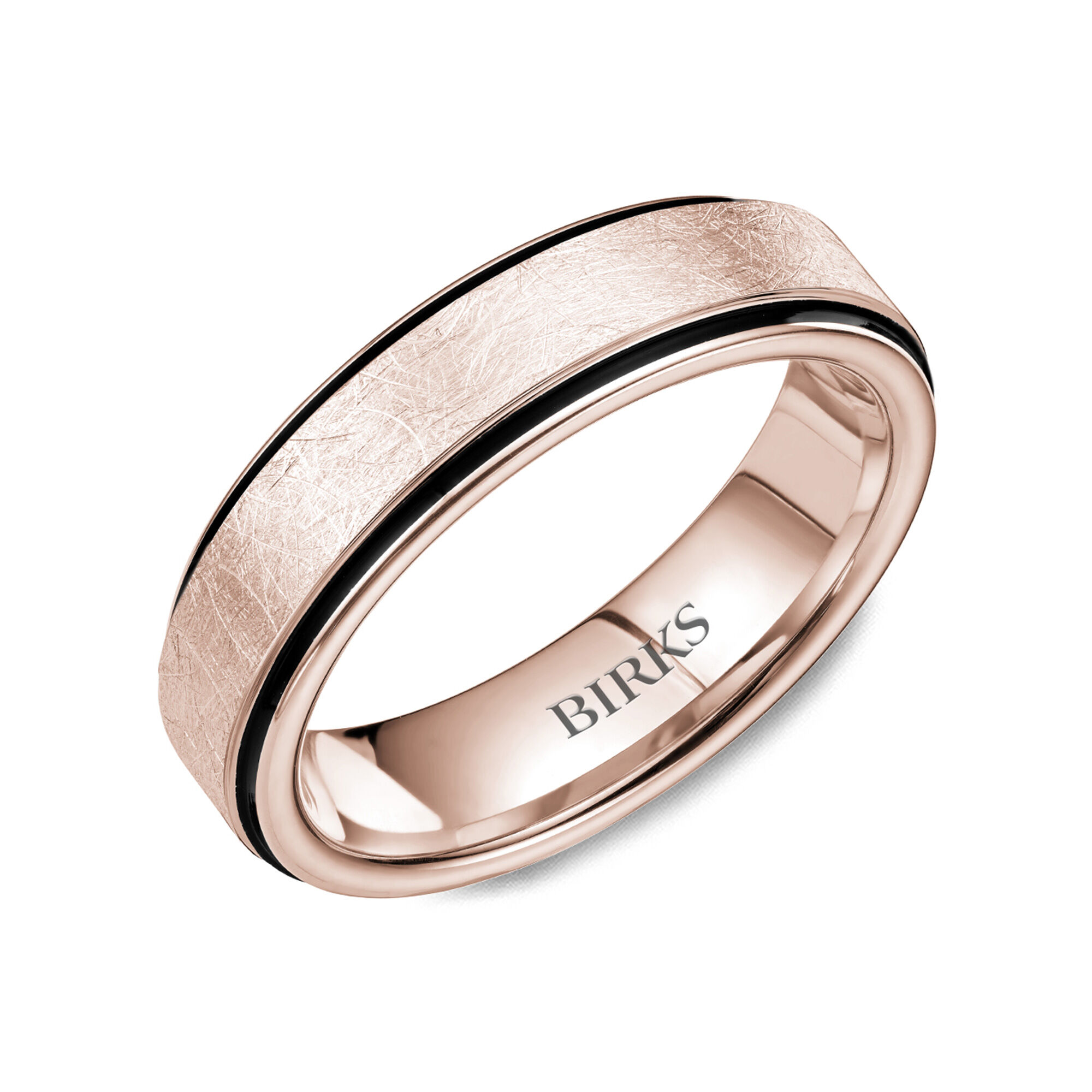 Bijoux Birks 6 MM Rose Gold Black Carbon Wedding Band