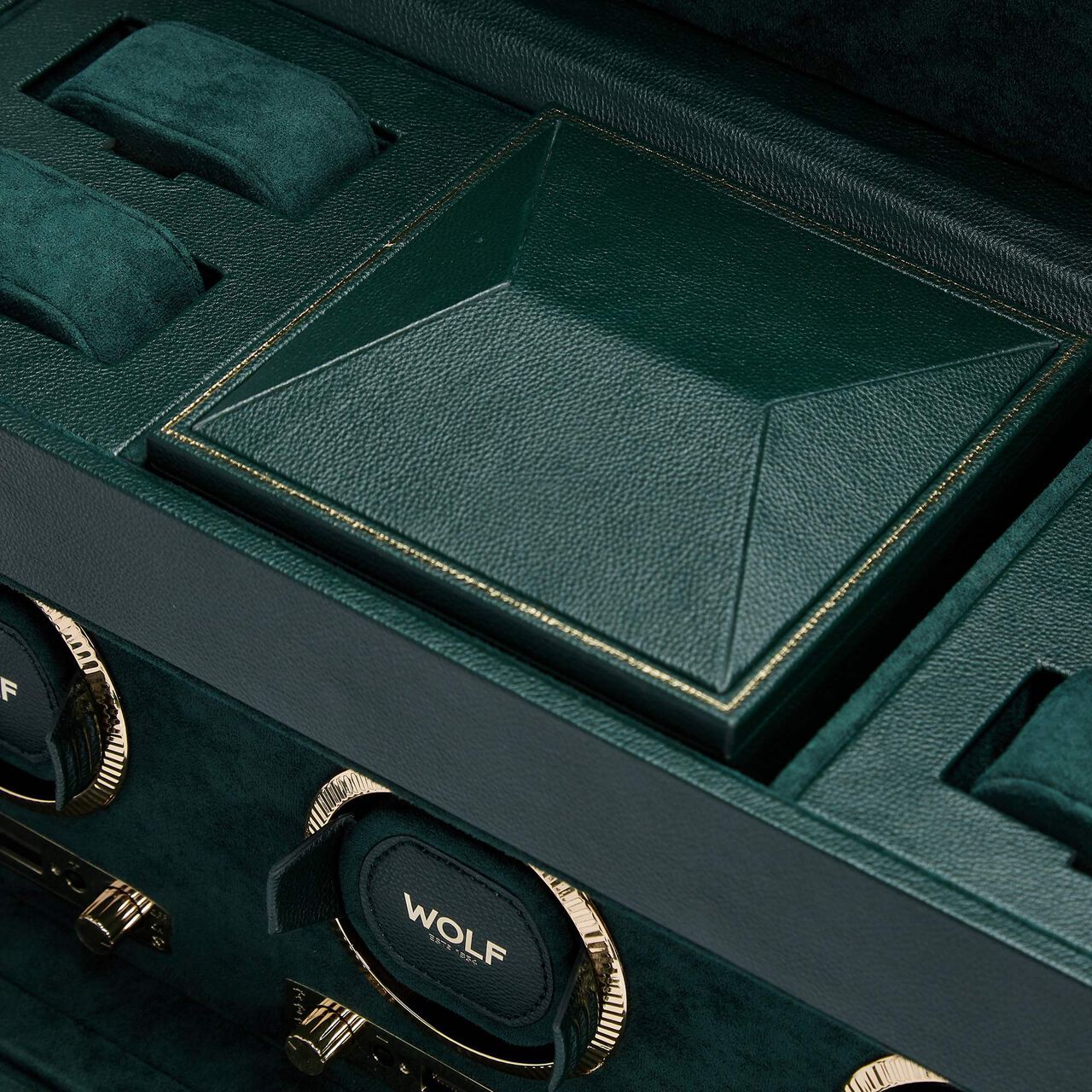WOLF British Racing Green 3 Piece Watch Winder with Storage Details image number 6