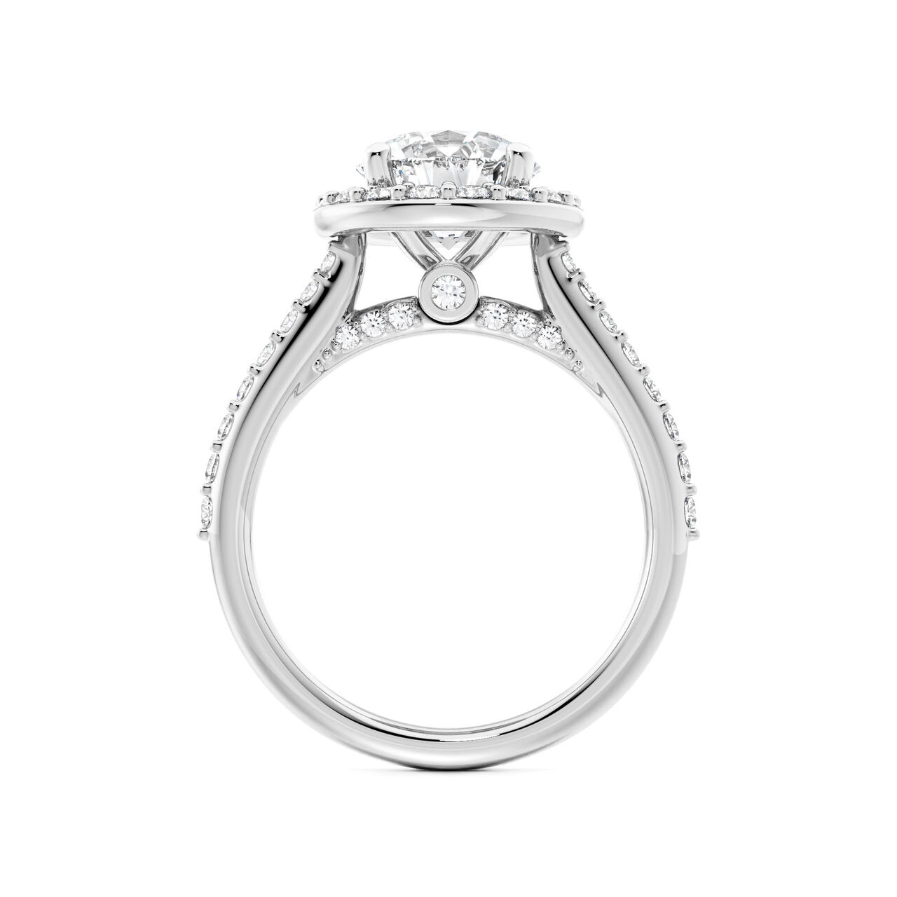 Birks 1879 Round Solitaire Diamond Engagement Ring With Halo And Diamond Band image number 2