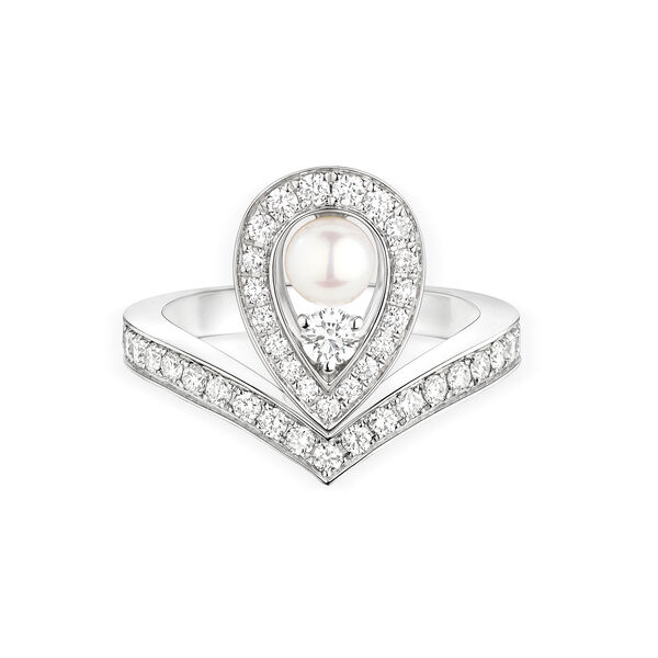 Bague Joséphine Aigrette en or blanc et perle avec diamants