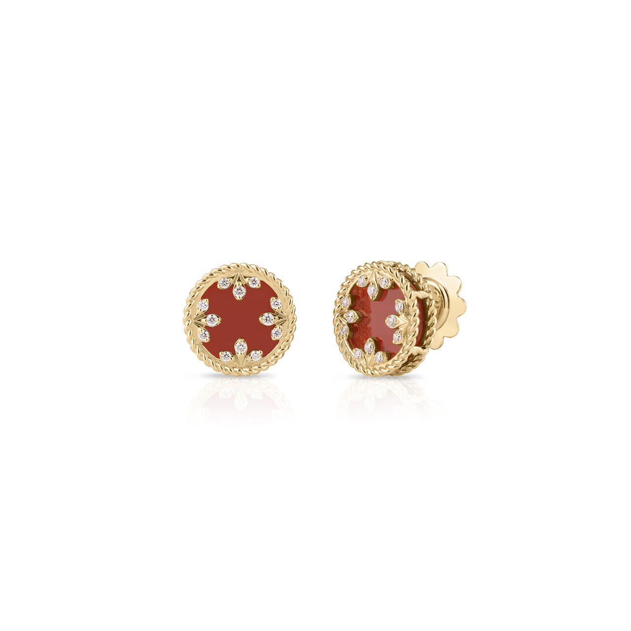Roberto Coin Venetian Medalions Small Yellow Gold, Red Agate and Diamond Stud Earrings image number 0