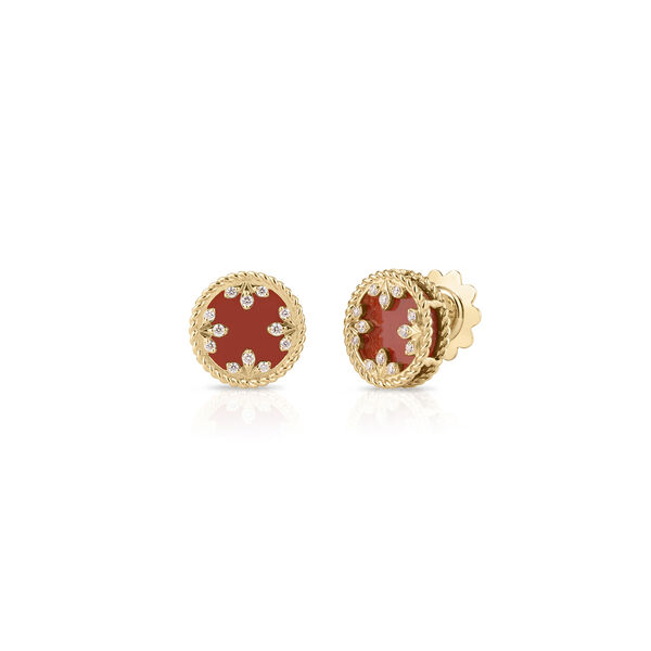 Boucles d'oreilles Venetian Medalion en or jaune avec agate rouge et diamants, petit mod&egrave;le