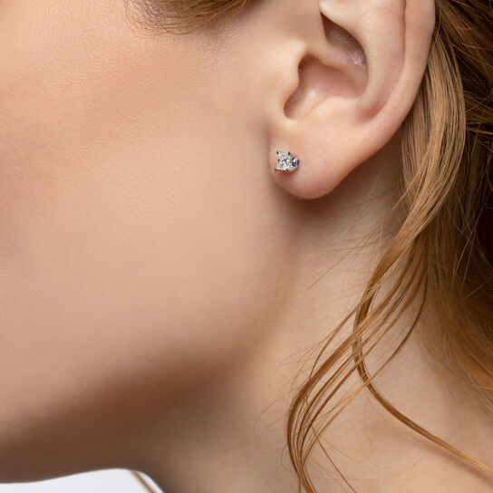 Birks Blue  Princess Cut Diamond Solitaire Earrings on model image number 1