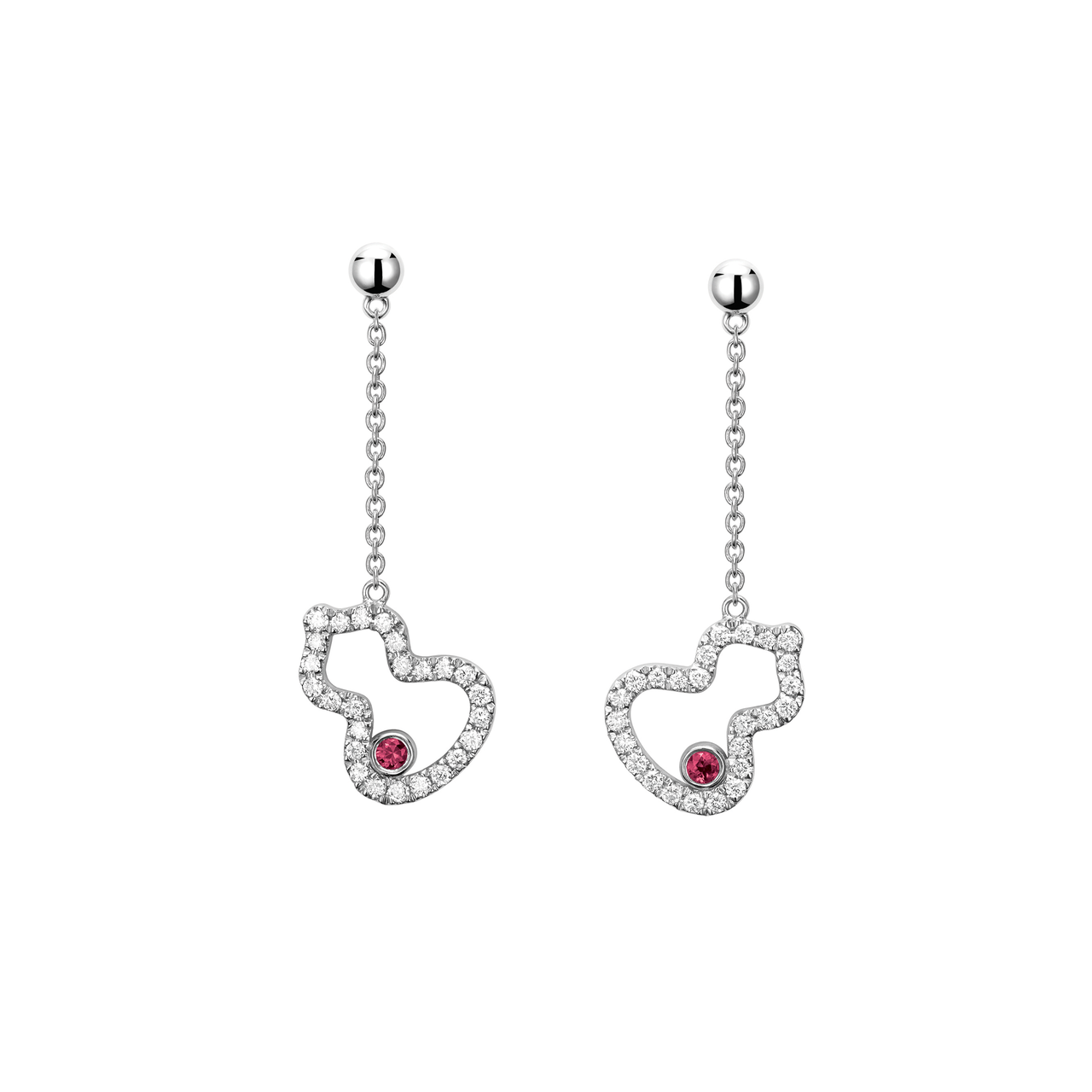 Qeelin Petite Wulu White Gold Earrings with Diamonds and Rubies WUER0003CWGDRU Front image number 0