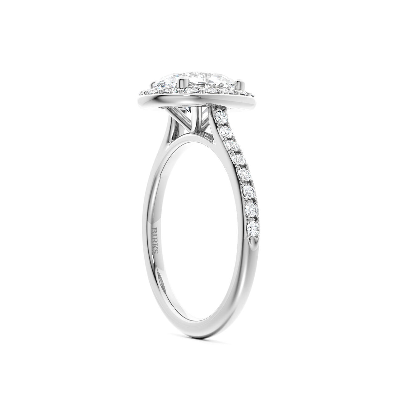 Birks Ros&eacute;e du Matin White Gold Oval-Cut Diamond Engagement Ring with Halo and Pav&eacute; Band image number 1