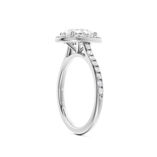 Birks Ros&eacute;e du Matin White Gold Oval-Cut Diamond Engagement Ring with Halo and Pav&eacute; Band image number 1