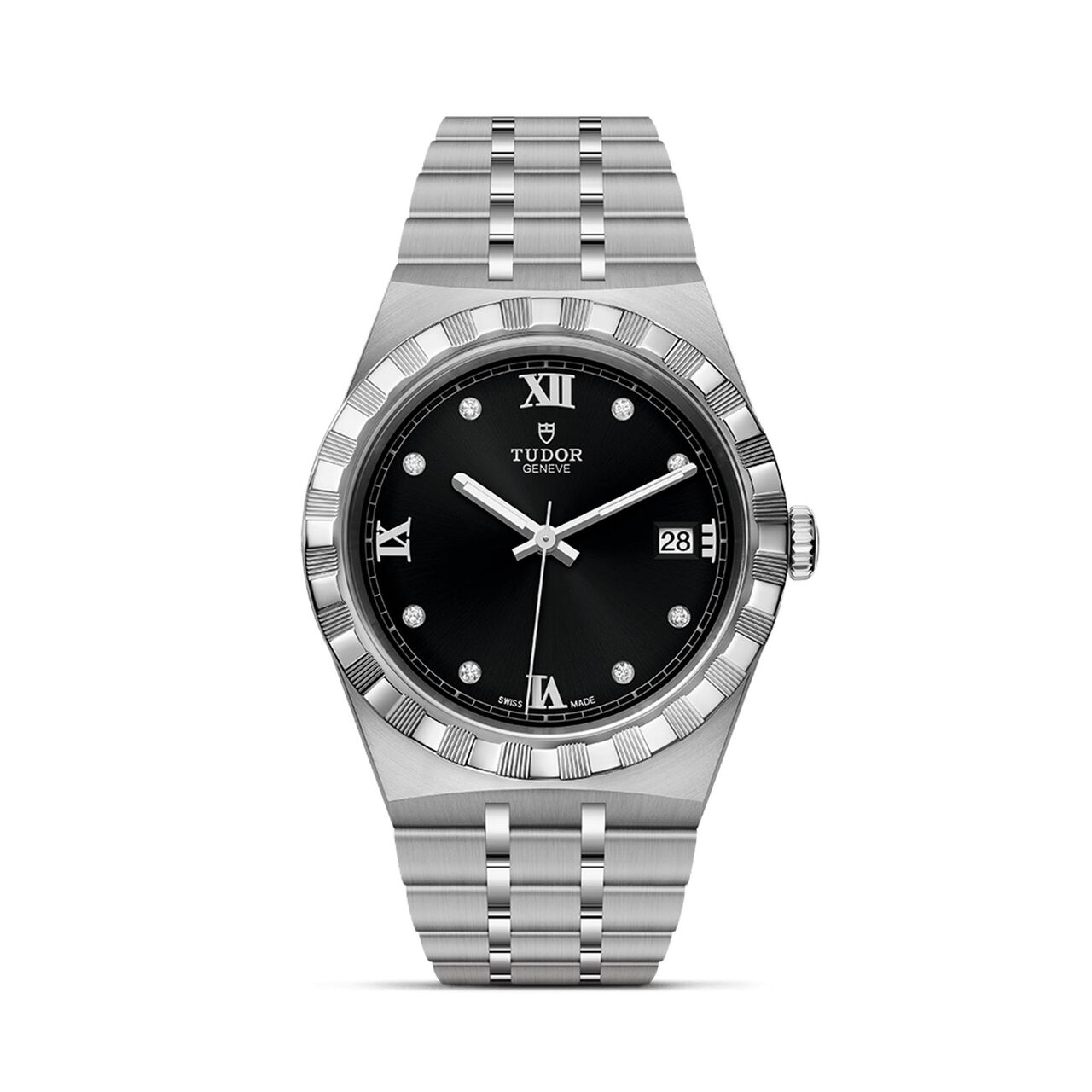 maison birks tudor royal 38 mm steel case black diamond set dial steel bracelet m28500 0004 image number 0
