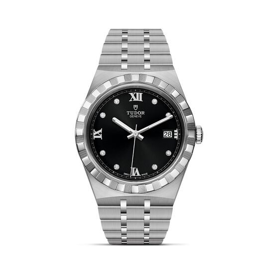 maison birks tudor royal 38 mm steel case black diamond set dial steel bracelet m28500 0004 image number 0