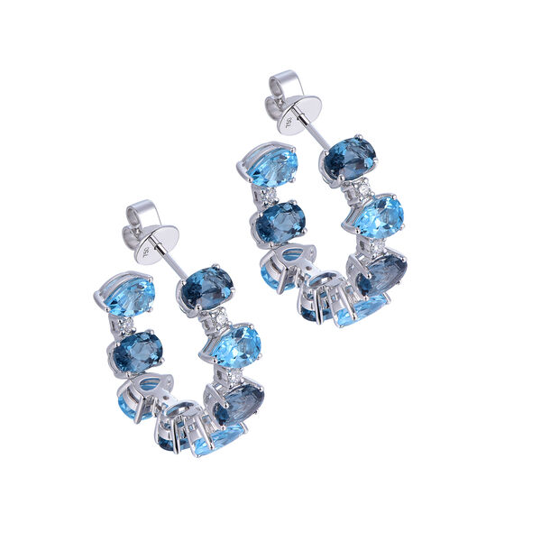 Boucles d'Oreilles Topaze Bleue Suisse et Bleue de Londres en Or Blanc
