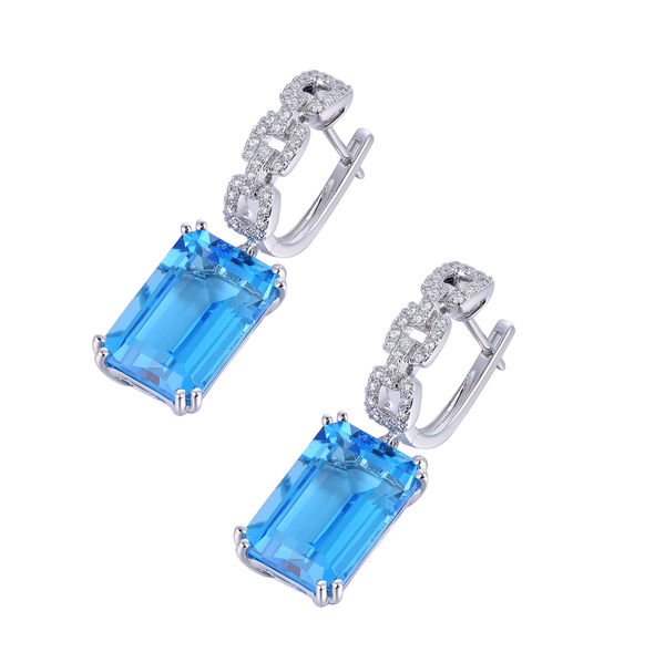 Boucles d'Oreilles Topaze Bleue Suisse Octogonale en Or Blanc