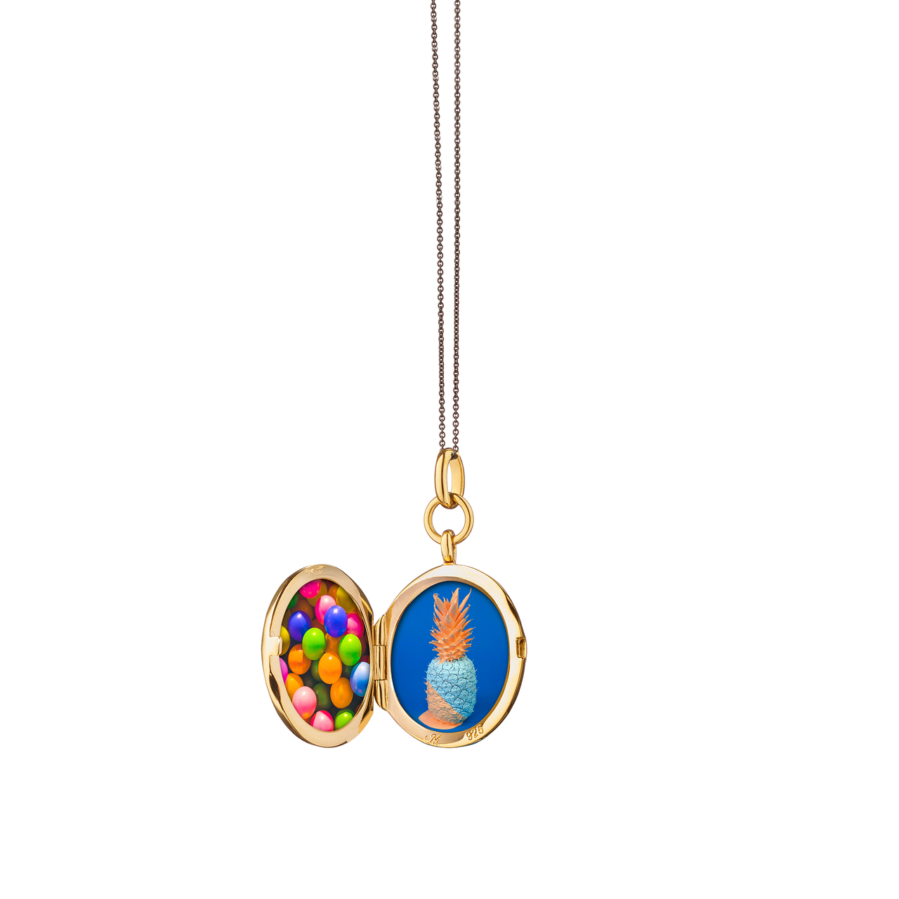 Locket X Color Yellow Gold Vermeil and Blue Enamel Round Pendant image number 1