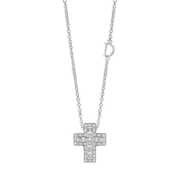 Pendentif croix Belle Époque en or blanc et pavé de diamants