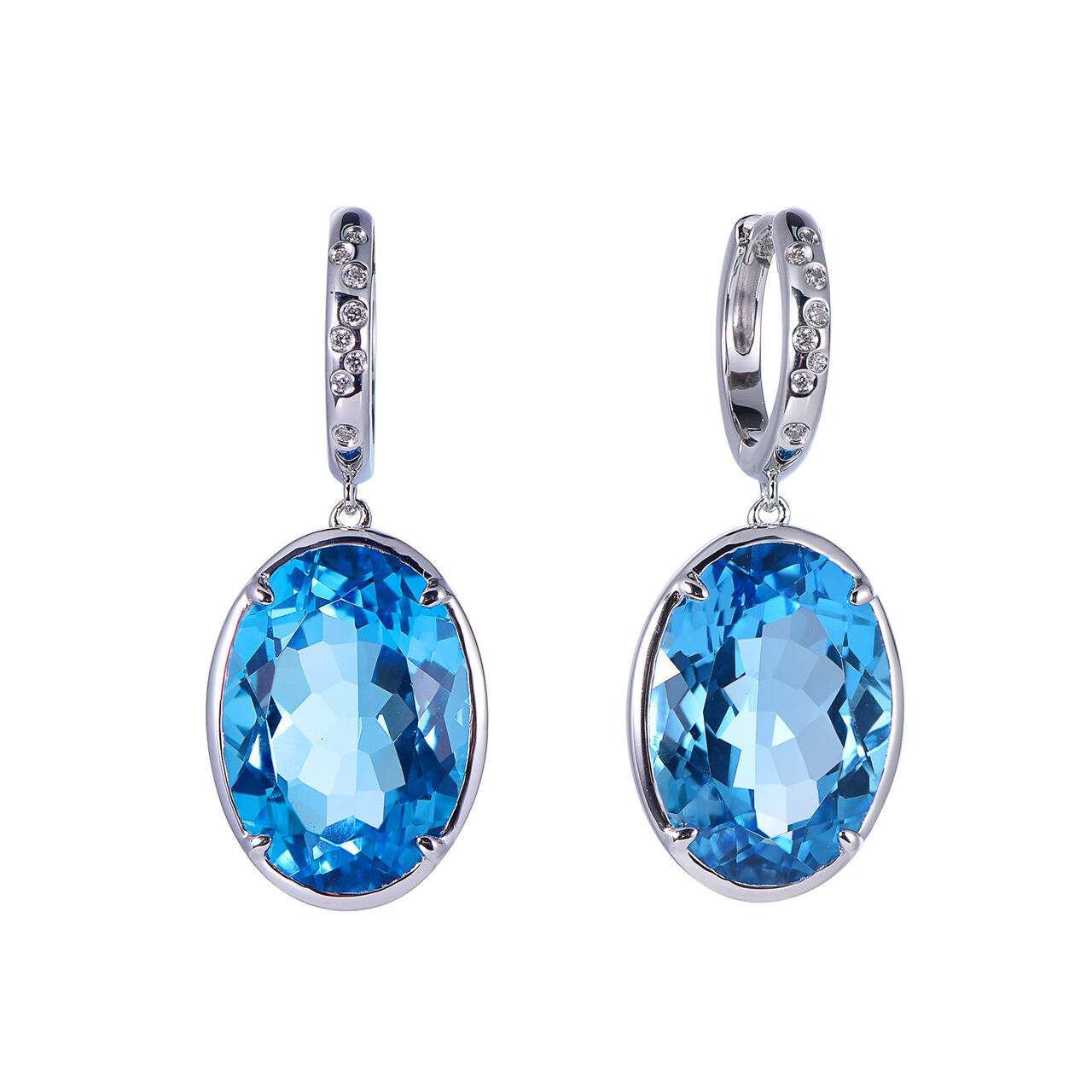 Boucles d'Oreilles Topaze Bleue Suisse Ovale en Or Blanc image number 0