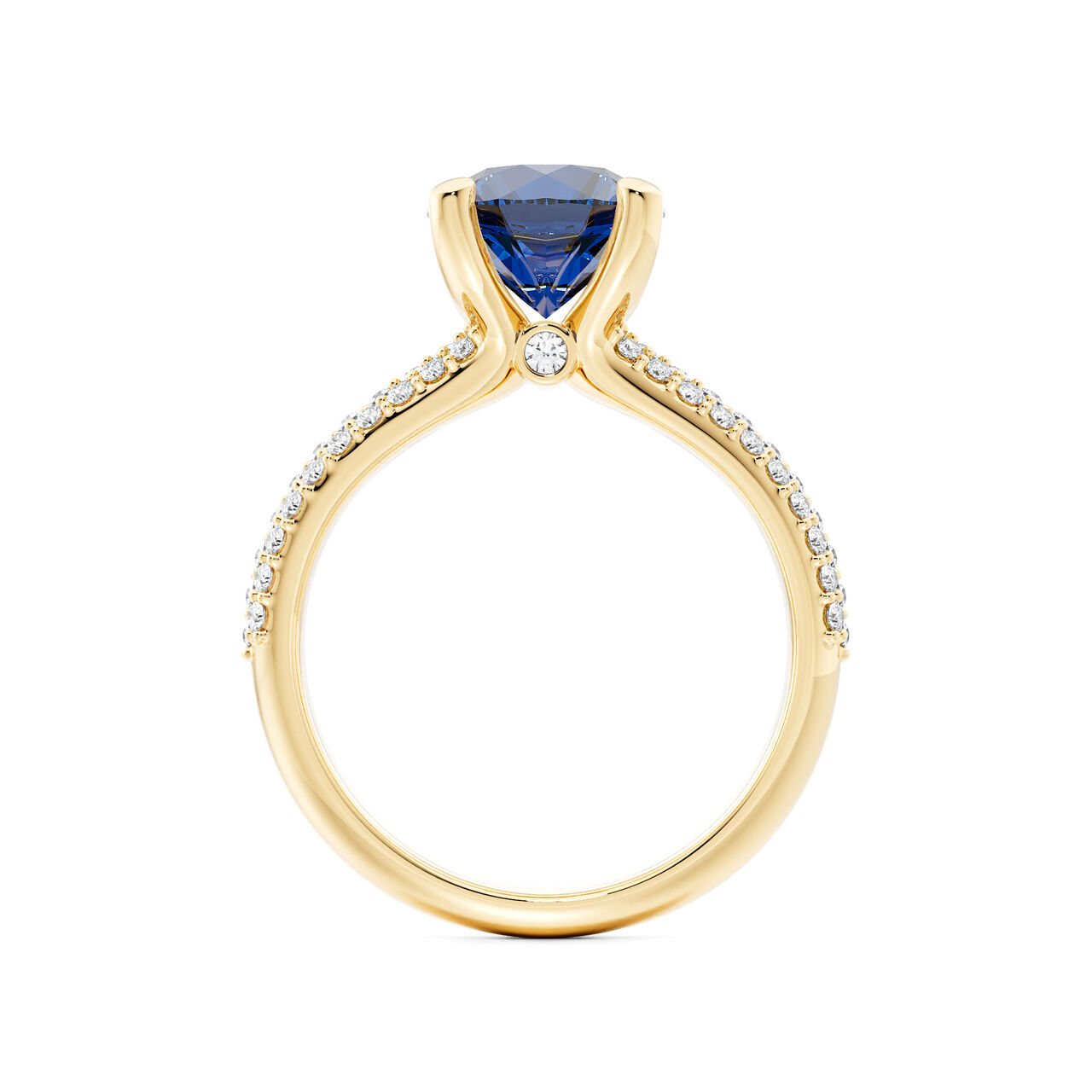 Birks Blue Sapphire Yellow Gold Pav&eacute; Solitaire Engagement Ring image number 2