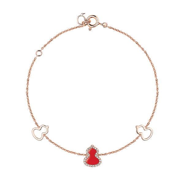 Bracelet Wulu Petite en or rose, agate rouge et pavé de diamants